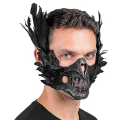 Skelett Halvmask med Fjädrar Svart