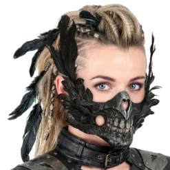 Skelett Halvmask med Fjädrar Svart