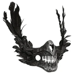 Skelett Halvmask med Fjädrar Svart
