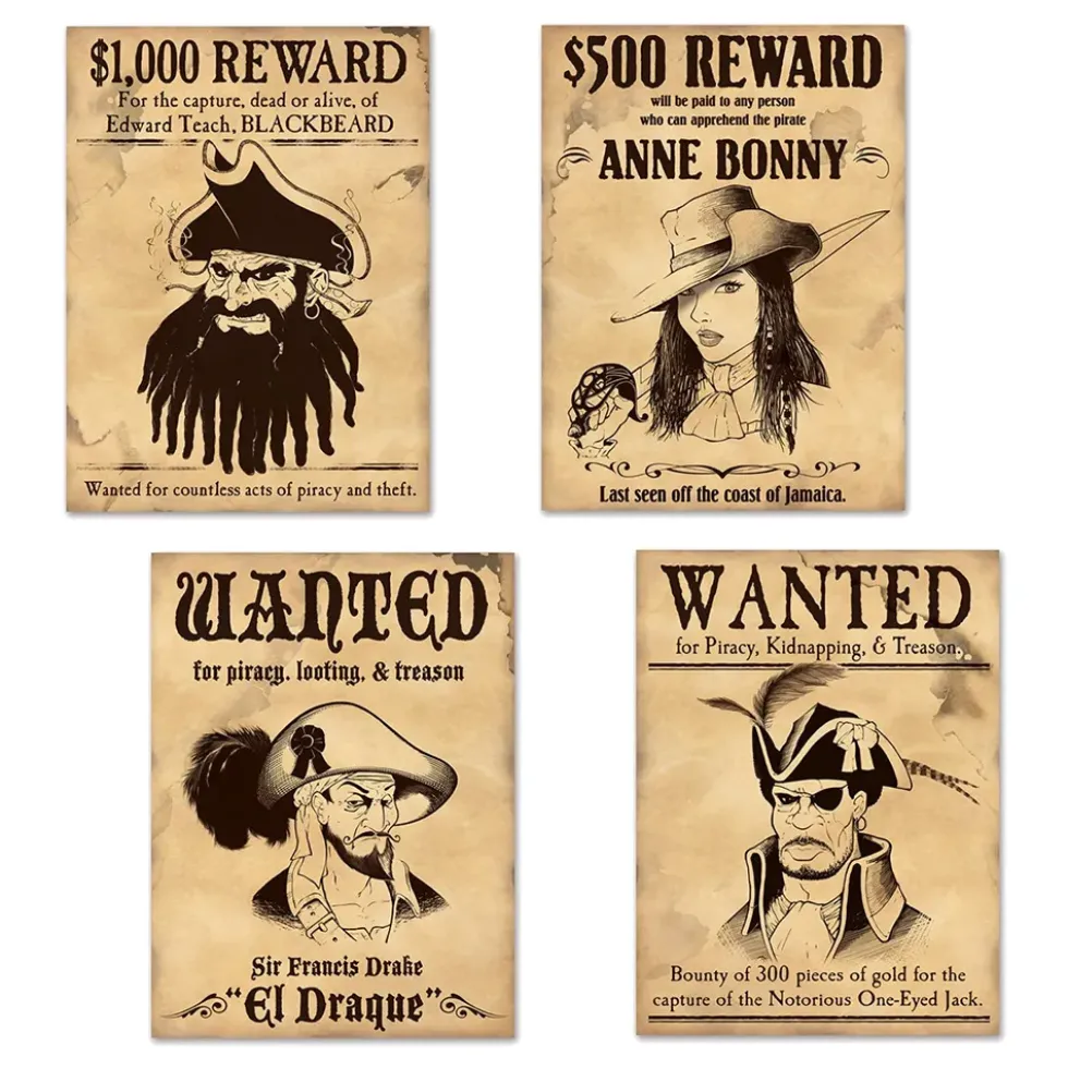 Skyltar Wanted Pirattema