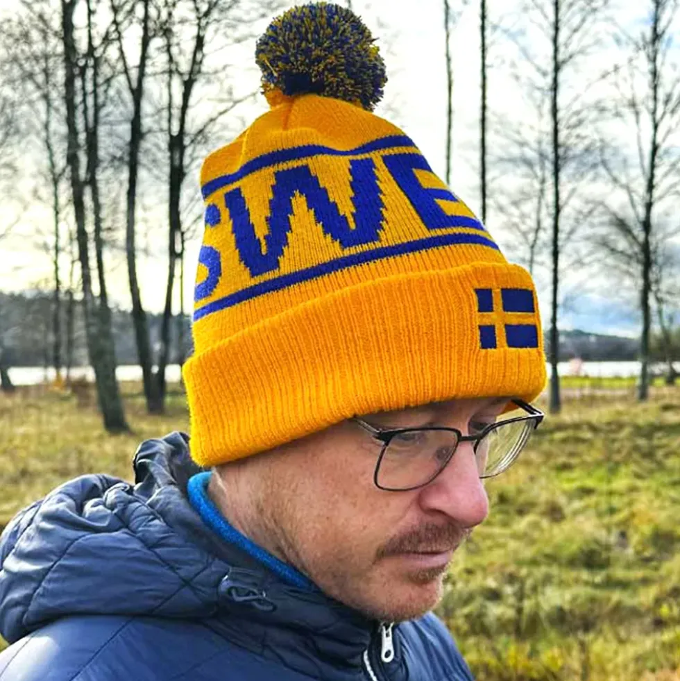 Stickad Mössa Pom Pom Sweden Winter Retro