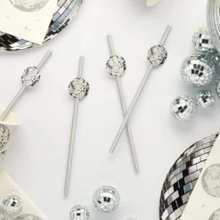 Sugrör med Discokulor Silver