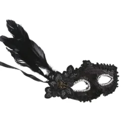 Svart Ansiktsmask med Fjäder