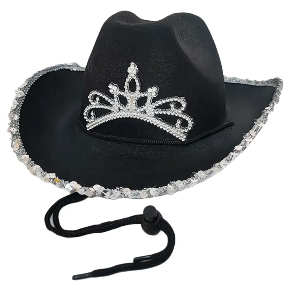 Svart Cowboyhatt med Tiara