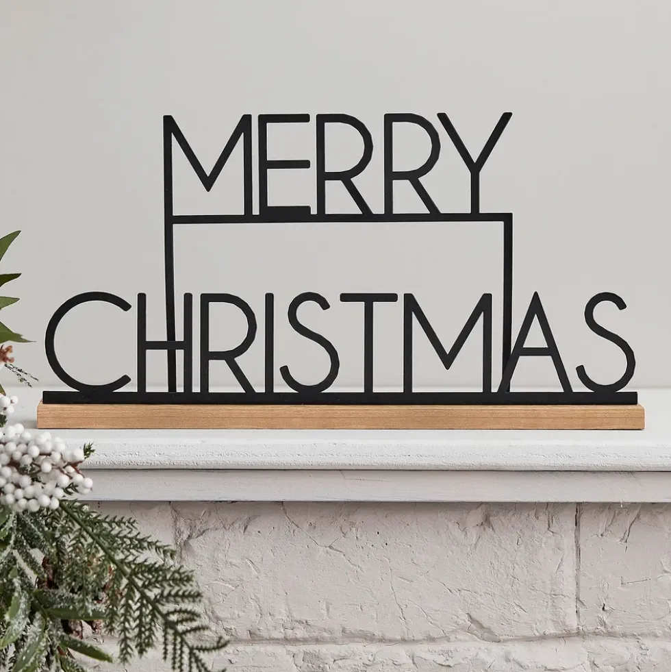 Svart Metallskylt Merry Christmas