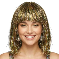 Svart Peruk med Guldglitter