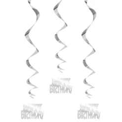Swirls Happy Birthday Silver Hängande Dekoration