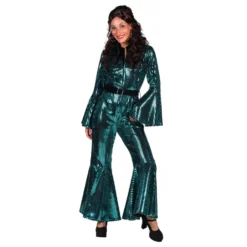70-tals Disco Jumpsuit Turkos Maskeraddräkt Deluxe