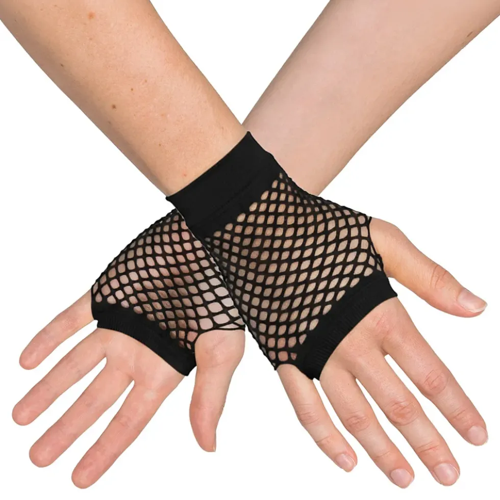 80-tals Fingerlösa Näthandskar Korta Svarta