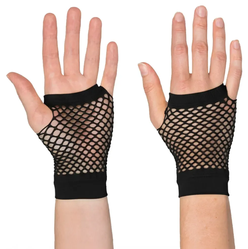 80-tals Fingerlösa Näthandskar Korta Svarta