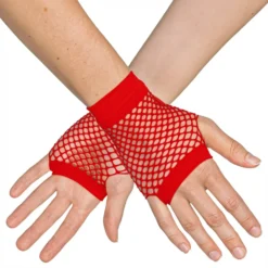 80-tals Fingerlösa Näthandskar Korta Röda