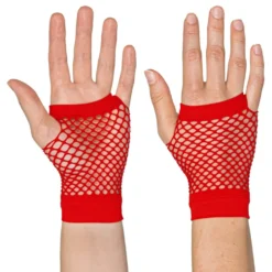 80-tals Fingerlösa Näthandskar Korta Röda