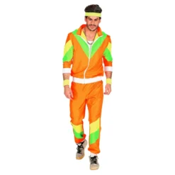 80-tals Träningsoverall Orange/Grön/Gul Maskeraddräkt
