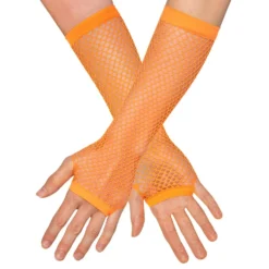 80-tals UV Fingerlösa Näthandskar Långa Neonorange