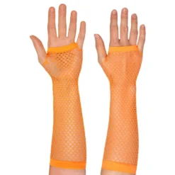 80-tals UV Fingerlösa Näthandskar Långa Neonorange
