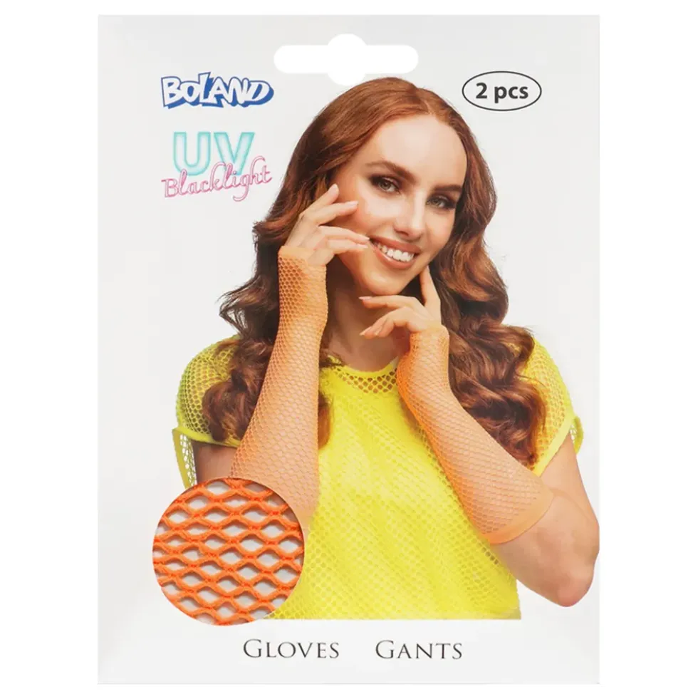 80-tals UV Fingerlösa Näthandskar Långa Neonorange