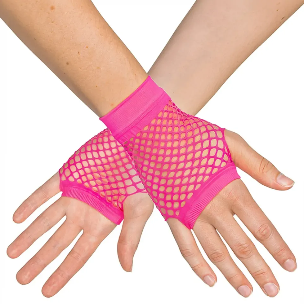 80-tals UV Fingerlösa Näthandskar Korta Neonrosa