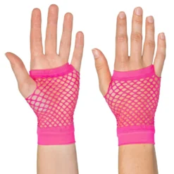 80-tals UV Fingerlösa Näthandskar Korta Neonrosa