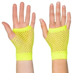 80-tals UV Fingerlösa Näthandskar Korta Neongula