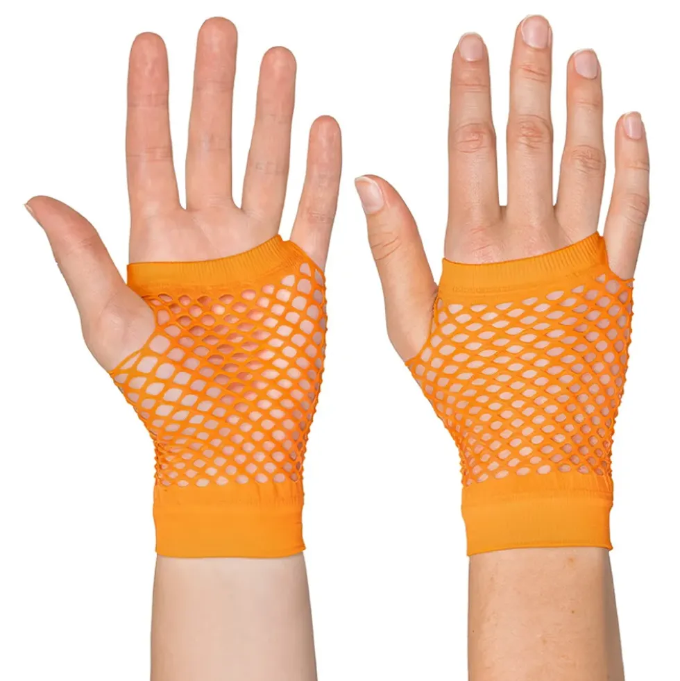 80-tals UV Fingerlösa Näthandskar Korta Neonorange