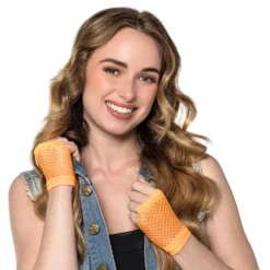 80-tals UV Fingerlösa Näthandskar Korta Neonorange