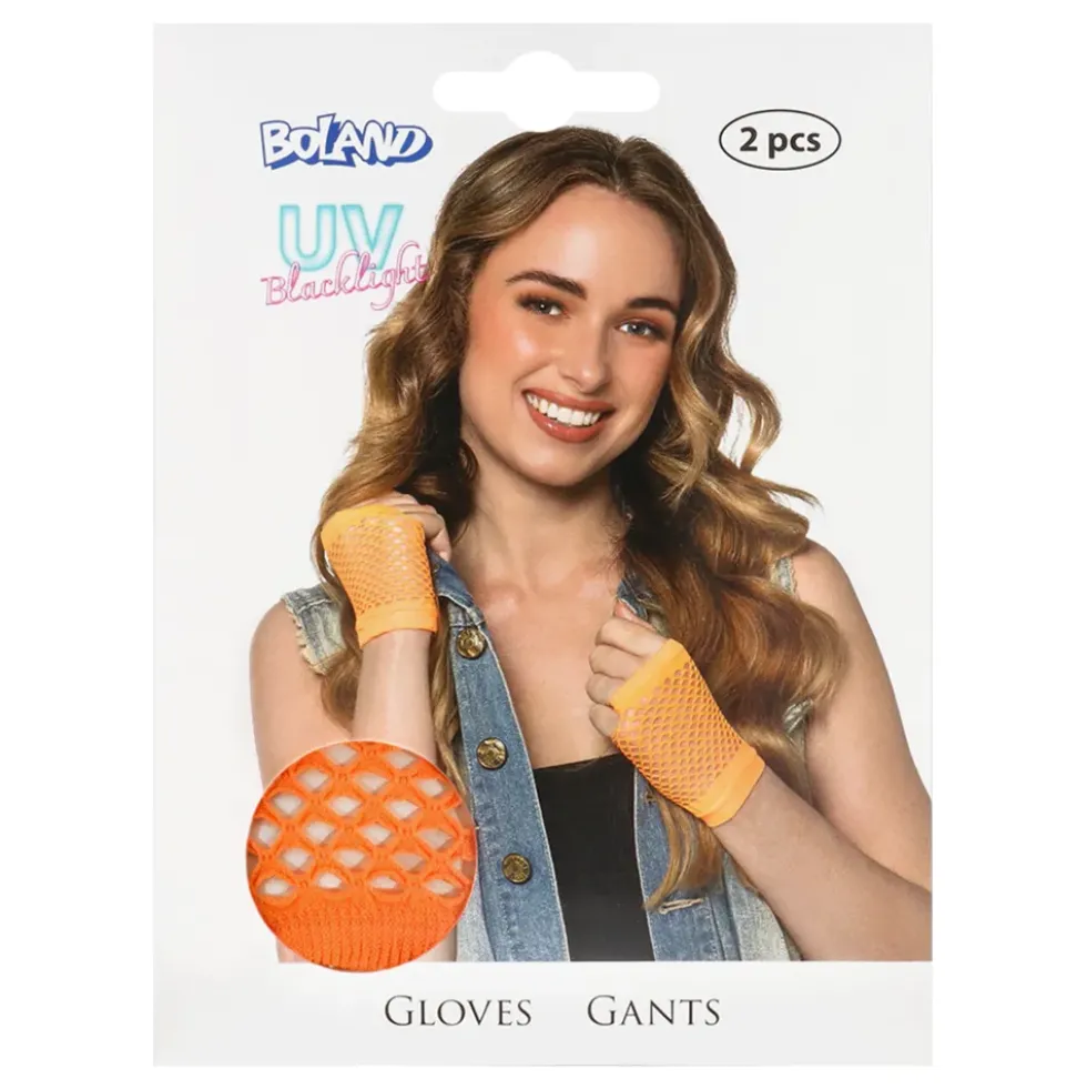 80-tals UV Fingerlösa Näthandskar Korta Neonorange