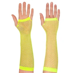 80-tals UV Fingerlösa Näthandskar Långa Neongula
