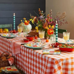 Textilduk Bistro Orange/Vit