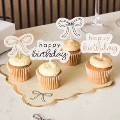 Tårtdekorationer Happy Birthday Cremevit Rosett
