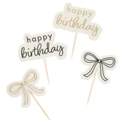 Tårtdekorationer Happy Birthday Cremevit Rosett