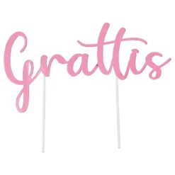 Tårtdekoration Grattis Rosa