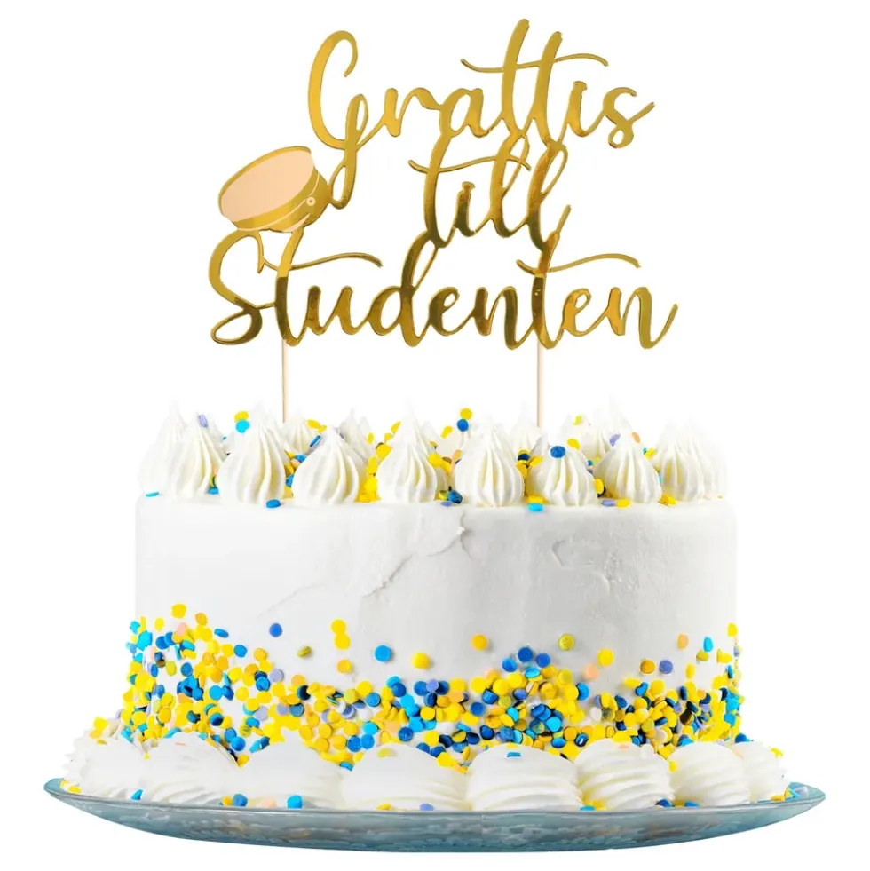 Tårtdekoration Grattis Till Studenten Guld