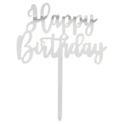 Tårtdekoration Happy Birthday Silver