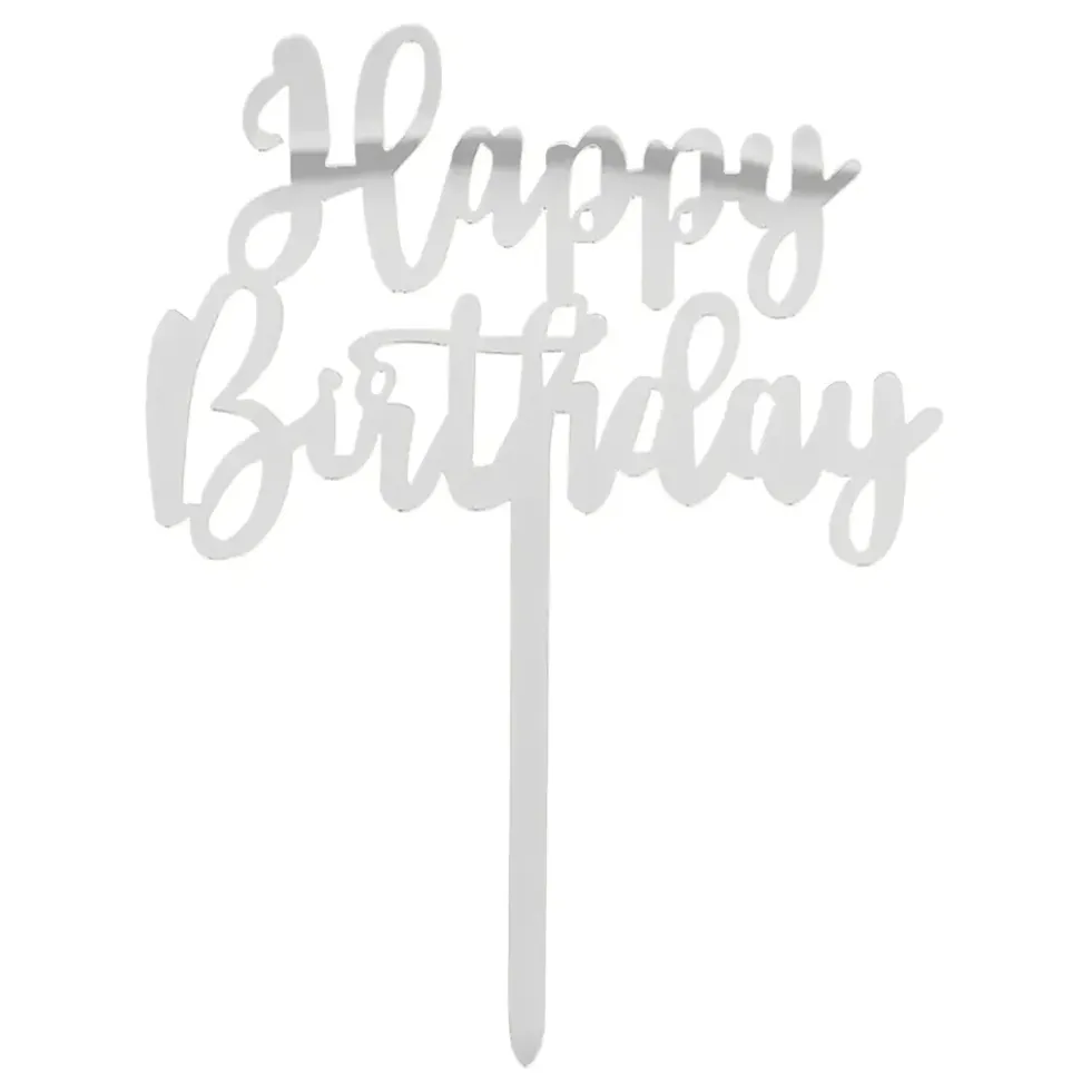 Tårtdekoration Happy Birthday Silver
