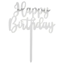 Tårtdekoration Happy Birthday Silver