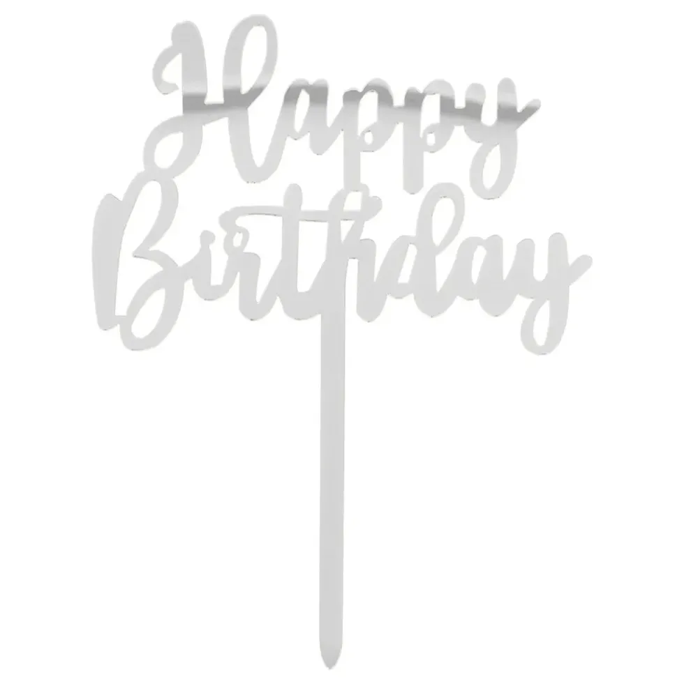 Tårtdekoration Happy Birthday Silver