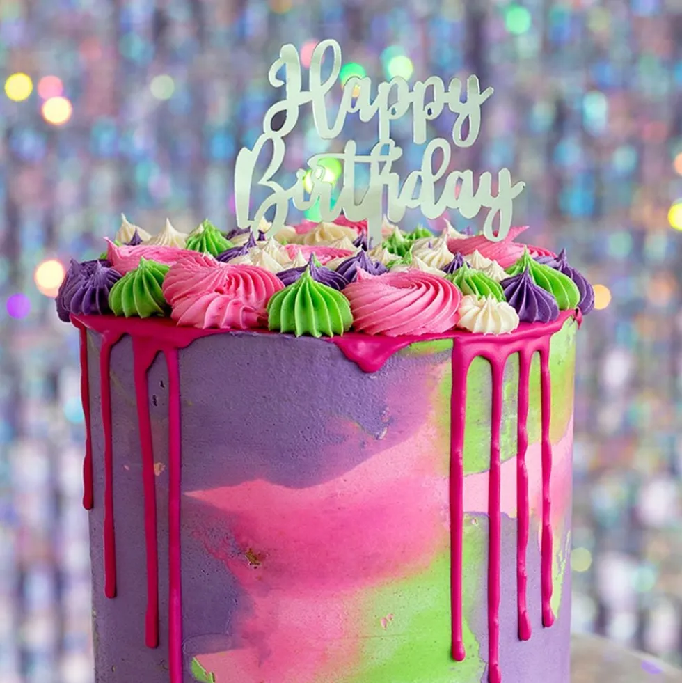 Tårtdekoration Happy Birthday Silver