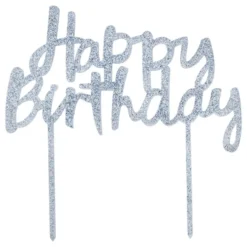 Tårtdekoration Happy Birthday Silver i Akryl