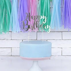 Tårtdekoration Happy Birthday Silver