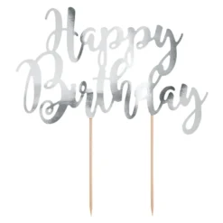 Tårtdekoration Happy Birthday Silver