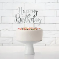 Tårtdekoration Happy Birthday Silver
