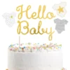 Tårtdekoration Hello Baby Guld Glitter