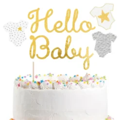 Tårtdekoration Hello Baby Guld Glitter