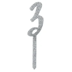 Tårtdekoration Siffra Silver Glitter i Akryl