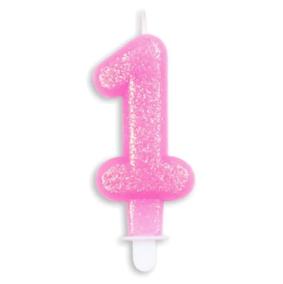 Tårtljus Siffra Glitter Rosa