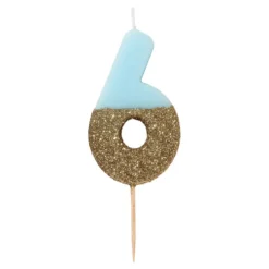 Tårtljus Siffra Ljusblå/Guldglitter