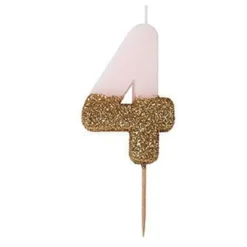 Tårtljus Siffra Ljusrosa/Guldglitter