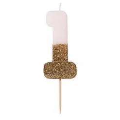 Tårtljus Siffra Ljusrosa/Guldglitter
