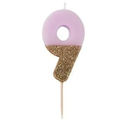 Tårtljus Siffra Ljusrosa/Guldglitter