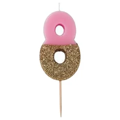 Tårtljus Siffra Ljusrosa/Guldglitter